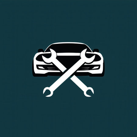 A straightforward logo depicting a car silhouette with crossed wrenches, symbolizing automotive repair and maintenance services.の素材
