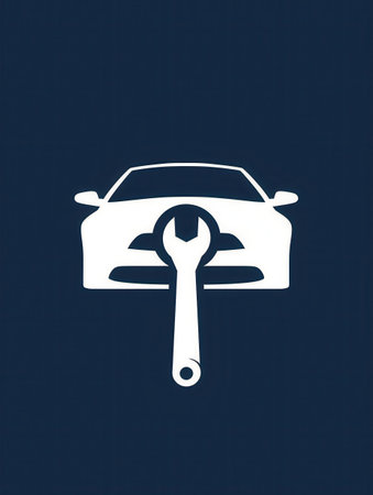 A minimalist logo features a car alongside a wrench, symbolizing automotive repair and maintenance services.の素材
