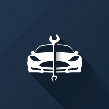 A minimalist logo combines a car silhouette with a wrench, representing automotive services or repair.の素材