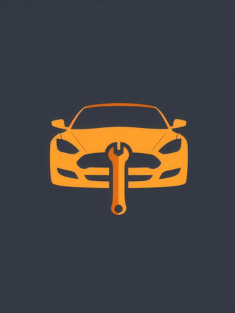A stylized logo combines a car outline with an orange wrench, symbolizing automotive repair and services in a contemporary look.の素材