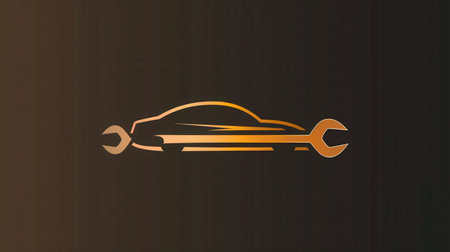 A modern logo combining a car silhouette and wrench elements, symbolizing automotive services and repair expertise with a sleek design.の素材
