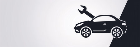 A logo featuring a stylized car with a wrench, illustrating the theme of auto repair and maintenance in a minimalist design.の素材