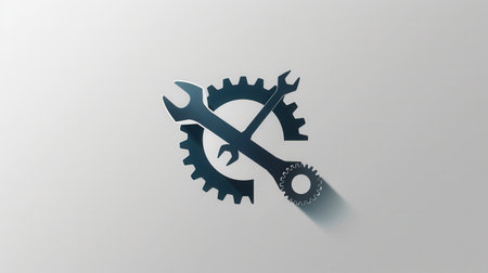 A logo combines a wrench and a gear in a modern design symbolizing engineering, tools, and repair services.の素材