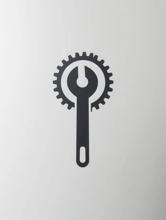 A minimalist logo displaying a gear and a wrench in a straightforward and modern style, suitable for various applications in design.の素材