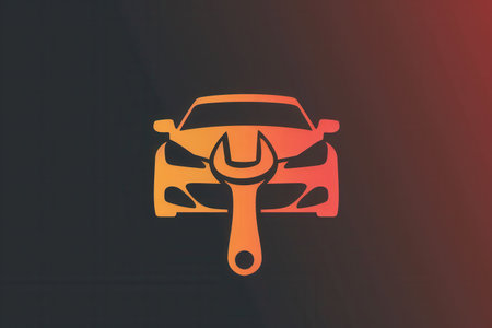 A creative logo blends a car silhouette with a wrench symbol, representing automotive service and repair concepts in a modern design style.の素材