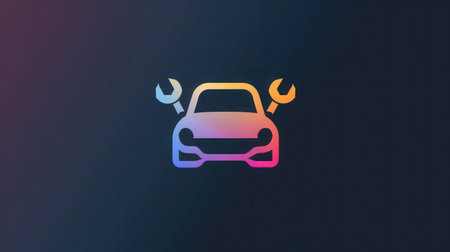 A minimalist logo featuring a car silhouette with crossed wrenches, symbolizing automotive repair and maintenance services.の素材