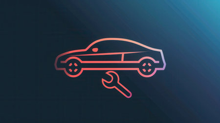 A sleek logo illustrating a car with a wrench underneath, conveying themes of automotive repair and maintenance in a minimalist style.の素材