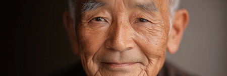This collection of portraits captures an elderly man's serene expressions, demonstrating the wisdom and calmness found in diverse life experiences and cultures.の素材