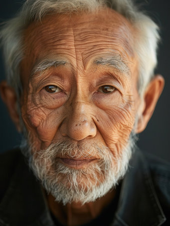 Elderly men from different ethnic backgrounds exude wisdom and tranquility, captured in stunning detail, reflecting life's experiences and serenity.の素材