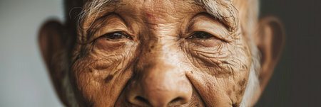 Three elderly men, representing different ethnic backgrounds, exude wisdom and calmness through their expressive features and peaceful demeanor.の素材