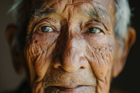 Elderly men from diverse ethnicities exhibit expressions of wisdom and calmness, reflecting their life experiences and inner peace in a serene atmosphere.の素材