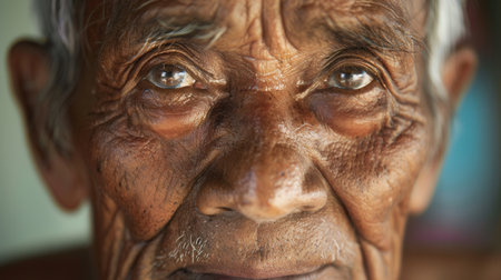 Elderly men from different ethnic backgrounds express calmness and wisdom in their portraits, reflecting a lifetime of experiences and knowledge.の素材