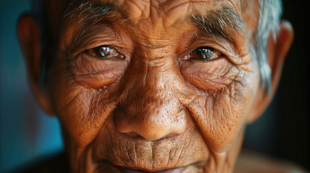 An elderly man displays serene wisdom and a calm demeanor, beautifully representing different ethnic backgrounds, radiating experience and tranquility.の素材