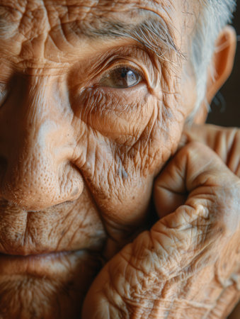 Elderly men from various ethnic backgrounds express wisdom and calmness, each reflecting unique life experiences through their smile warms and deep-set eyes.の素材