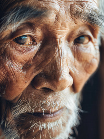 Elderly men from various cultural backgrounds display expressions of wisdom and tranquility, reflecting their life experiences in soft, natural light.の素材