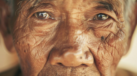 Close-up portraits of elderly men from various ethnic groups reveal their wisdom and serenity, highlighting their rich life experiences and deep connections.の素材