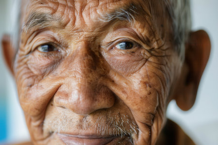A collection of portraits of elderly features men from different ethnic groups, each reflecting a deep sense of wisdom and tranquility in their expressions.の素材