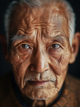 Elderly men from various ethnic backgrounds gaze thoughtfully, embodying wisdom and calmness in a tranquil atmosphere during the late afternoon.の素材