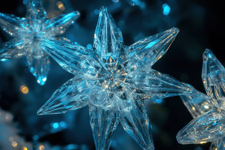 These beautifully crafted icy crystals display a variety of traditional Christmas shapes like stars and snowflakes, shimmering enchantingly.の素材