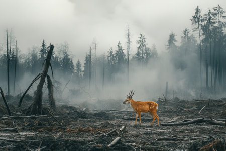 As nature recedes, rare animals like deer face extinction amidst the devastating effects of deforestation and habitat loss.の素材