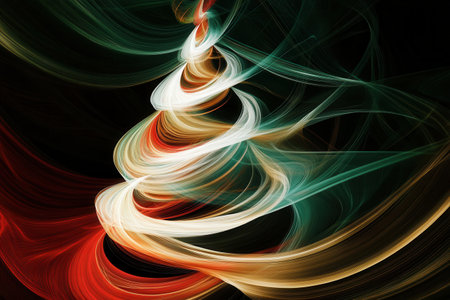 Abstract lines elegantly merge to form the silhouette of a Christmas tree, showcasing festive colors and a sense of celebration.の素材