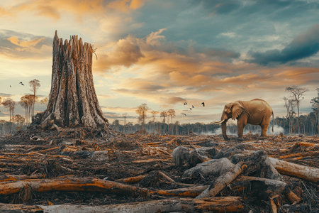 Wildlife struggles to survive as deforestation decimates their habitat, highlighting the urgent threat of extinction in the jungle.の素材