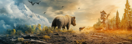 Forest destruction threatens rare wildlife, highlighting the dire consequences of habitat loss amidst a breathtaking sunset.の素材