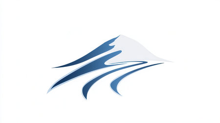 The design showcases flowing lines that symbolize a ski trail winding through pristine snow, embodying winter sports and adventure.の素材