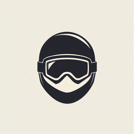 The logo features a sleek design of a ski helmet and goggles, highlighting the essence of winter sports and safety.の素材