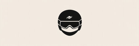 A sleek and minimalist logo features a ski helmet and goggles, symbolizing skiing and winter sports excitement in snow-covered terrains.の素材
