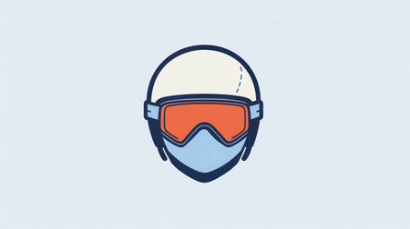 A minimalist logo showcases a ski helmet and goggles, perfect for representing winter sports gear and safety in snowy mountains.の素材