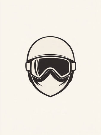 This design showcases a modern logo of a ski helmet and goggles, ideal for representing winter sports, skiing, and snowboarding activities.の素材