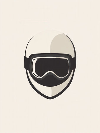 A minimalist logo features a ski helmet and goggles, symbolizing winter sports and outdoor adventures, designed with clean lines.の素材