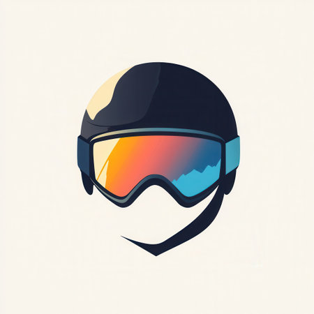 This logo showcases a simple and stylish design of a ski helmet and goggles, perfect for winter sports branding and activities.の素材