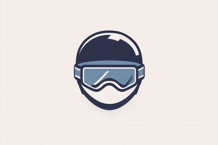The design highlights a ski helmet and goggles, representing winter sports and outdoor adventures in a minimalist style.の素材