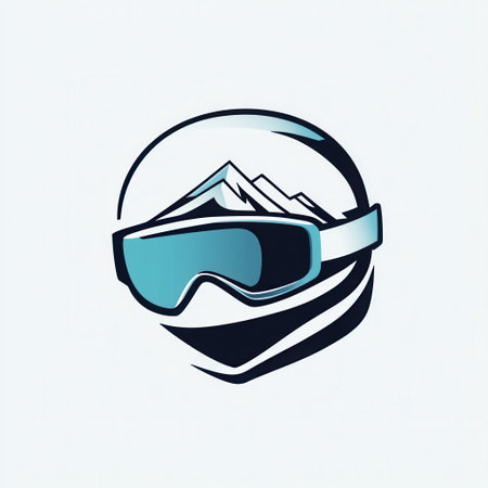 This clean logo showcases a ski helmet and goggles, perfect for representing winter activities in snowy landscapes.の素材