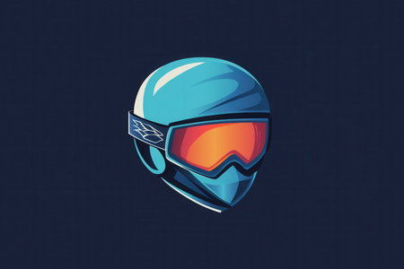 This logo features a minimalist depiction of a ski helmet and goggles, perfect for representing skiing and winter sports activities.の素材