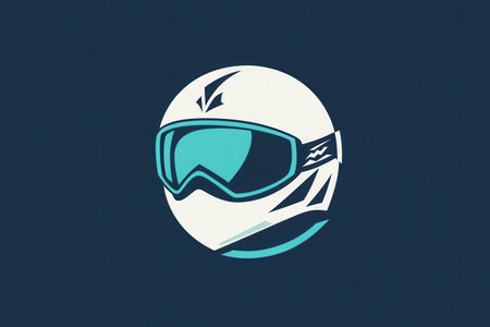A simple logo showcases a ski helmet and goggles designed with minimalist graphics, perfect for winter sports branding or apparel.の素材