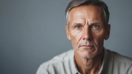 A man displays a thoughtful and serious demeanor while contemplating something important in a serene indoor environment.の素材