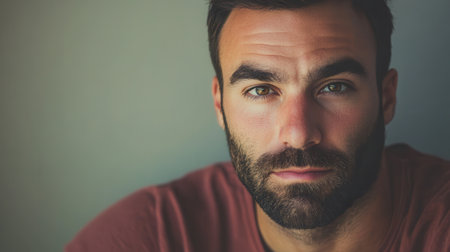 A man displays a serious expression, lost in thought, while sitting indoors in a softly illuminated environment, showcasing contemplation.の素材