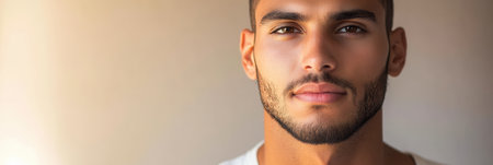 A man expresses deep thoughtfulness and seriousness, reflecting in a calm indoor setting illuminated by natural light.の素材