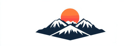 This design features iconic snow-capped peaks framed by an energetic sun, embodying tranquility and nature's beauty at dawn.の素材