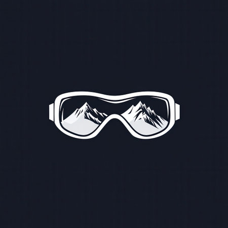 The logo showcases sleek ski goggles with reflections of majestic, snow-covered mountains, capturing the essence of winter sports adventure.の素材
