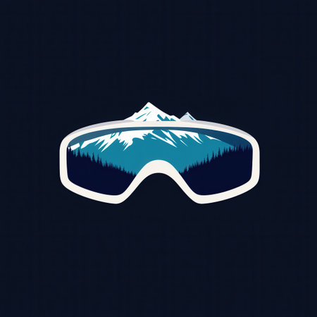 A stylish logo showcases ski goggles with stunning reflections of snow-covered mountains, capturing the essence of alpine adventure.の素材