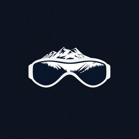 Sleek ski goggles showcase a reflection of majestic snow-covered mountains, symbolizing winter sports and adventure.の素材