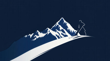 A skier descends gracefully from a snow-covered mountain, embodying the thrill of winter sports in a tranquil environment.の素材