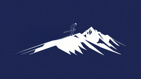 A sleek skier silhouette races down a snowy mountain, capturing the thrill of winter sports in a minimalist design.の素材