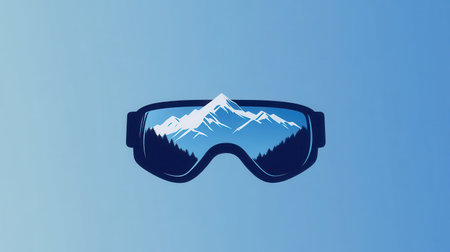 Ski goggles showcase a reflection of majestic snow-covered mountains, perfect for winter sports enthusiasts seeking adventure.の素材