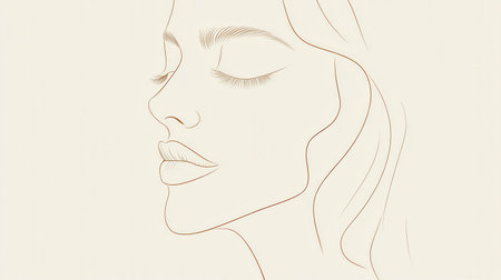 A graceful silhouette of a woman's face emerges through smooth lines emphasizing elegance, femininity, and artistic simplicity.の素材