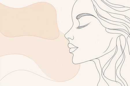 The silhouette captures the grace of a woman's profile, featuring smooth lines and a gentle expression against a neutral backdrop.の素材